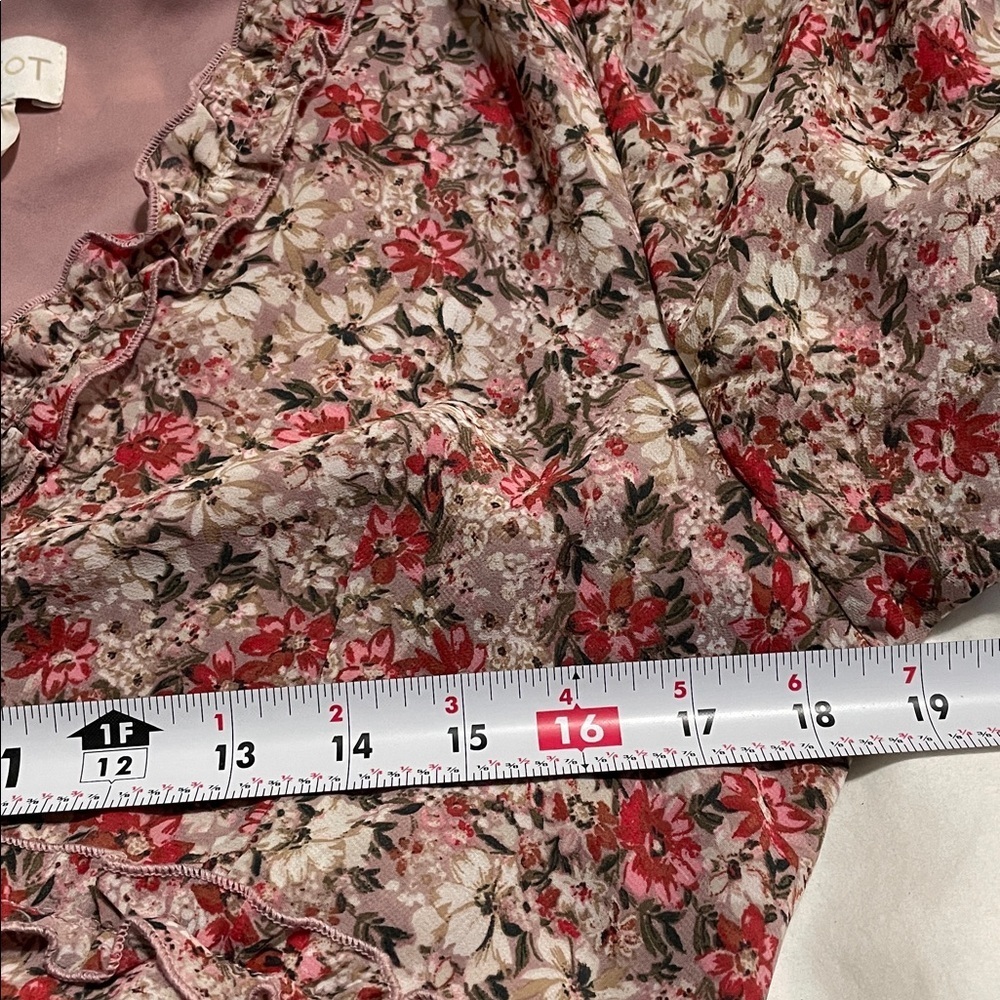 Apricot | Floral | Ruffle | Tiered | V-Neck | Long Sleeve | Mini Dress | Size 8 - Picture 12 of 16